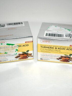AOPO Kojic Acid & Turmeric Cleansing Pads Set of 2 , 50 Count, Face Exfoliating,